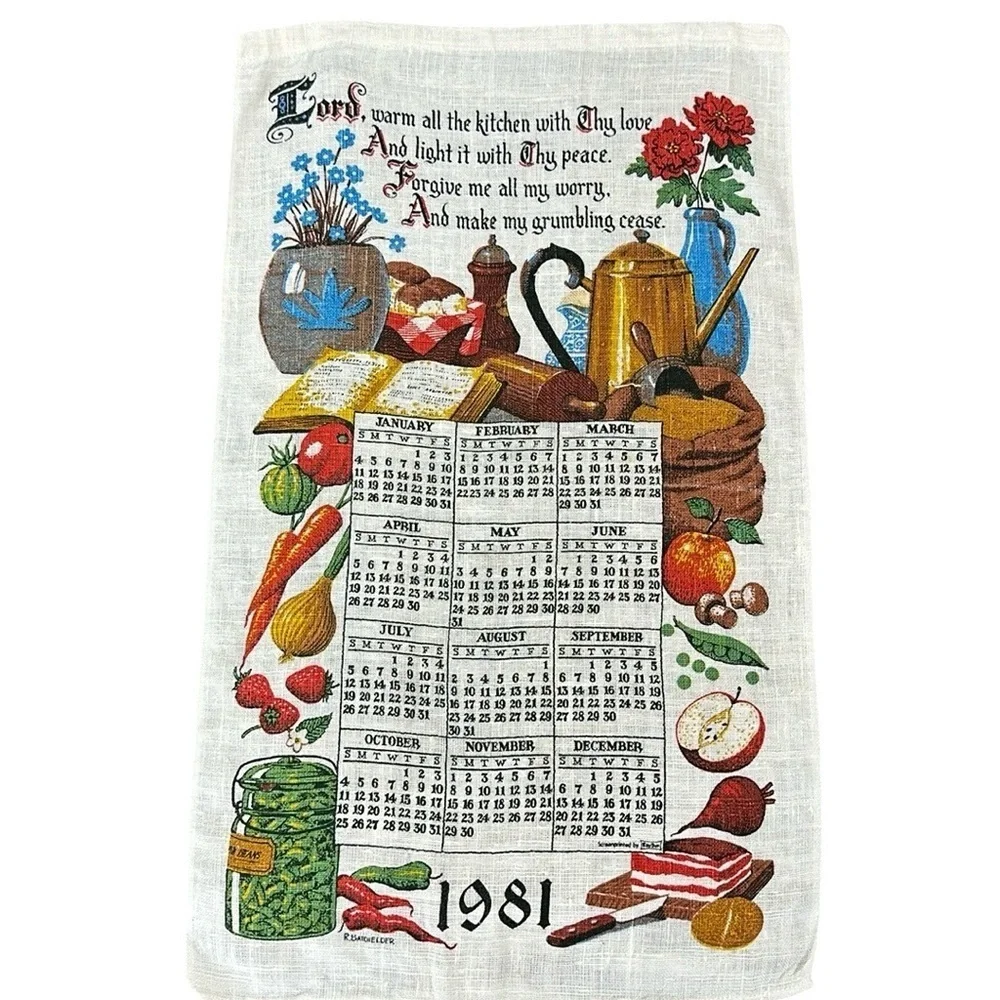 Vtg 80s‎ Calendar Kitchen Lord Warm All the Kitchen Colorful R.Batch Elder 1981